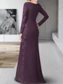 Graceful Sheath Scoop Long Sleeves Appliques Lace Floor-Length Stretch Crepe Mother of the Bride Dress