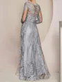 Regal A-line V-Neck Long Sleeves Ruffles Floor-Length Lace Mother of the Bride Dress