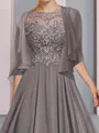 Glamorous A-line Bateau 1/2 Sleeves Appliques Lace Floor-Length Chiffon Mother of the Bride Dress