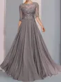 Glamorous A-line Bateau 1/2 Sleeves Appliques Lace Floor-Length Chiffon Mother of the Bride Dress