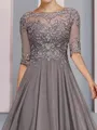 Glamorous A-line Bateau 1/2 Sleeves Appliques Lace Floor-Length Chiffon Mother of the Bride Dress