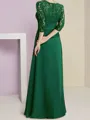 Understated A-line Scoop 3/4 Sleeves Appliques Lace Floor-Length Chiffon Mother of the Bride Dress