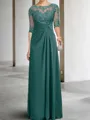 Radiant A-line Bateau 1/2 Sleeves Appliques Lace Floor-Length Chiffon Mother of the Bride Dress