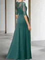 Radiant A-line Bateau 1/2 Sleeves Appliques Lace Floor-Length Chiffon Mother of the Bride Dress