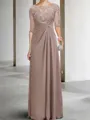 Radiant A-line Bateau 1/2 Sleeves Appliques Lace Floor-Length Chiffon Mother of the Bride Dress