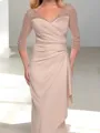 Gracious Sheath V-Neck 3/4 Sleeves Pleated Floor-Length Charmeuse Mother of the Bride Dress
