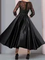 Stunning A-line Bateau 3/4 Sleeves Ruffles Tea-Length Satin Mother of the Bride Dress