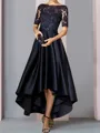 Modest A-line Bateau 1/2 Sleeves Appliques Lace Ankle-Length Satin Mother of the Bride Dress