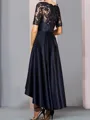Modest A-line Bateau 1/2 Sleeves Appliques Lace Ankle-Length Satin Mother of the Bride Dress