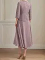 Unique A-line Square 3/4 Sleeves Ruffles Tea-Length Chiffon Mother of the Bride Dress