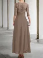 Immaculate A-line Bateau 1/2 Sleeves Appliques Lace Ankle-Length Chiffon Mother of the Bride Dress