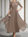 Immaculate A-line Bateau 1/2 Sleeves Appliques Lace Ankle-Length Chiffon Mother of the Bride Dress