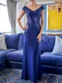 Regal Sheath V-Neck Appliques Lace Floor-Length Charmeuse Mother of the Bride Dress