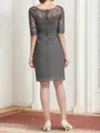 Modest Sheath Bateau 1/2 Sleeves Appliques Lace Short/Mini Chiffon Mother of the Bride Dress
