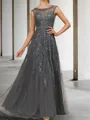 Elegant A-line Scoop Appliques Lace Floor-Length Tulle Mother of the Bride Dress