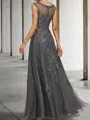 Elegant A-line Scoop Appliques Lace Floor-Length Tulle Mother of the Bride Dress