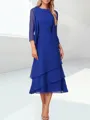 Refined A-line Scoop Cascading Ruffles Tea-Length Chiffon Mother of the Bride Dress