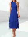 Refined A-line Scoop Cascading Ruffles Tea-Length Chiffon Mother of the Bride Dress