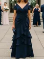 Sophisticated Sheath Cold Shoulder Cascading Ruffles Floor-Length Chiffon Mother of the Bride Dress