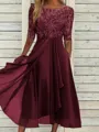 High-Quality Soft Fabric for Wedding Guests Mother of the Bride Dress Tea Length Elegant A-Line Chiffon Gown with Scoop Neck 1/2 Sleeves & Lace Appliques 