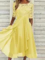High-Quality Soft Fabric for Wedding Guests Mother of the Bride Dress Tea Length Elegant A-Line Chiffon Gown with Scoop Neck 1/2 Sleeves & Lace Appliques 