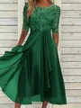 High-Quality Soft Fabric for Wedding Guests Mother of the Bride Dress Tea Length Elegant A-Line Chiffon Gown with Scoop Neck 1/2 Sleeves & Lace Appliques 