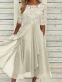 High-Quality Soft Fabric for Wedding Guests Mother of the Bride Dress Tea Length Elegant A-Line Chiffon Gown with Scoop Neck 1/2 Sleeves & Lace Appliques 