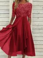 High-Quality Soft Fabric for Wedding Guests Mother of the Bride Dress Tea Length Elegant A-Line Chiffon Gown with Scoop Neck 1/2 Sleeves & Lace Appliques 