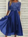 High-Quality Soft Fabric for Wedding Guests Mother of the Bride Dress Tea Length Elegant A-Line Chiffon Gown with Scoop Neck 1/2 Sleeves & Lace Appliques 