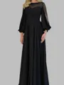 Graceful A-line Scoop Long Sleeves Beading Floor-Length Chiffon Corset Mother of the Bride Dress