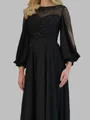 Graceful A-line Scoop Long Sleeves Beading Floor-Length Chiffon Corset Mother of the Bride Dress