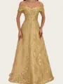 Stylish A-line Off-the-Shoulder Appliques Lace Floor-Length Lace Corset Mother of the Bride Dress