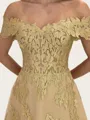 Stylish A-line Off-the-Shoulder Appliques Lace Floor-Length Lace Corset Mother of the Bride Dress