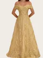 Stylish A-line Off-the-Shoulder Appliques Lace Floor-Length Lace Corset Mother of the Bride Dress