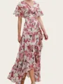 Refined A-line V-Neck Short Sleeves Ruffles Asymmetrical Mother of the Bride Dress