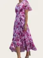 Refined A-line V-Neck Short Sleeves Ruffles Asymmetrical Mother of the Bride Dress