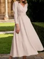 Stunning A-line V-Neck Long Sleeves Pleated Ankle-Length Stretch Crepe Mother of the Bride Dress