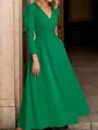 Stunning A-line V-Neck Long Sleeves Pleated Ankle-Length Stretch Crepe Mother of the Bride Dress