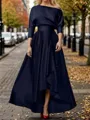 Polished A-line 3/4 Sleeves Ruffles Asymmetrical Silk Like Satin Mother of the Bride Dress