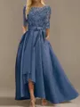 Tasteful A-Line Bateau 1/2 Sleeves Asymmetrical Satin Mother Of The Bride Dress