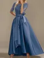 Tasteful A-Line Bateau 1/2 Sleeves Asymmetrical Satin Mother Of The Bride Dress