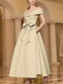Resplendent A-Line Off-The-Shoulder Bow Ankle-Length Satin Corset Mother Of The Bride Dress