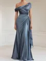 Glamorous Sheath Pleated Floor-Length Satin Chiffon Corset Mother of the Bride Dress