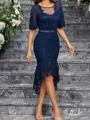 Elegant Sheath Scoop 1/2 Sleeves Asymmetrical Lace Corset Mother of the Bride Dress