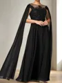 Mesmerizing A-line Scoop Short Sleeves Appliques Lace Floor-Length Chiffon Corset Mother of the Bride Dress