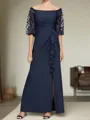 Captivating Sheath Bateau 1/2 Sleeves Ruffles Ankle-Length Charmeuse Corset Mother of the Bride Dress