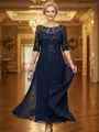 Stylish A-Line Scoop 3/4 Sleeves Appliques Lace Ankle-Length Chiffon Corset Mother of the Bride Dress