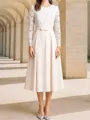 Timeless A-Line Scoop Long Sleeves Ruffles Tea-Length Stretch Crepe Mother of the Bride Dress