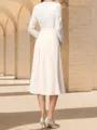 Timeless A-Line Scoop Long Sleeves Ruffles Tea-Length Stretch Crepe Mother of the Bride Dress