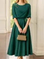 Glamorous A-Line Scoop 1/2 Sleeves Ruffles Tea-Length Mother of the Bride Dress